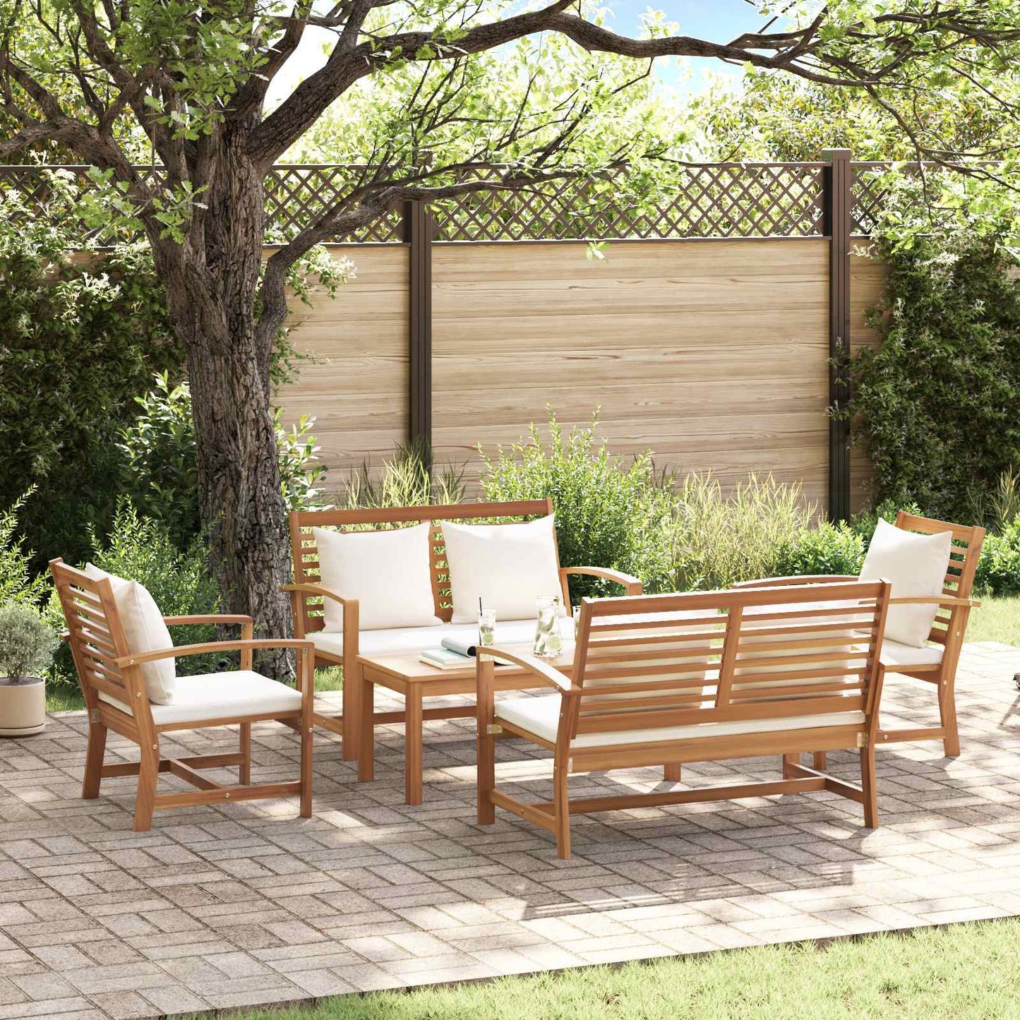 Set Divano da Giardino 5 pcs Naturale Legno di teak solido