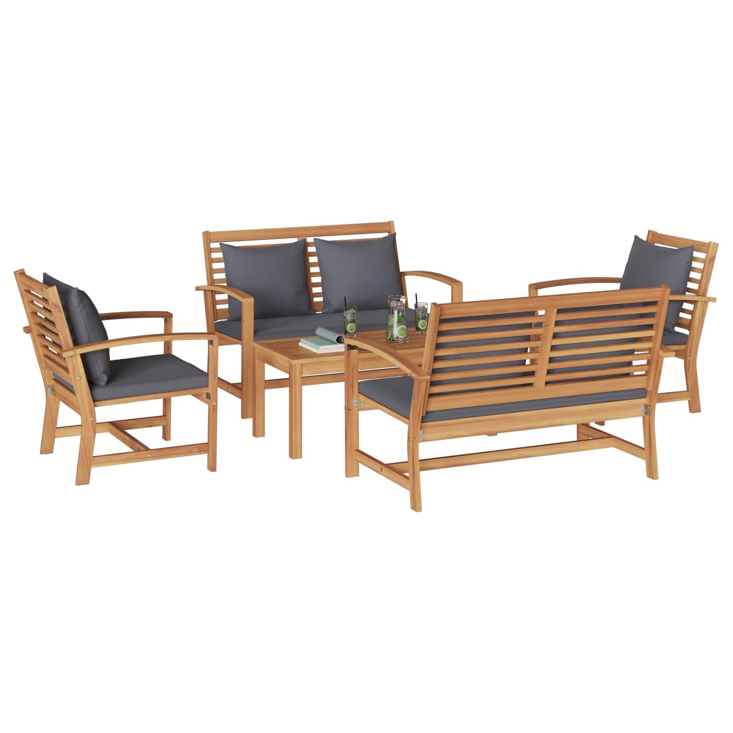 Set Divano da Giardino 5 pcs Naturale Legno di teak solido