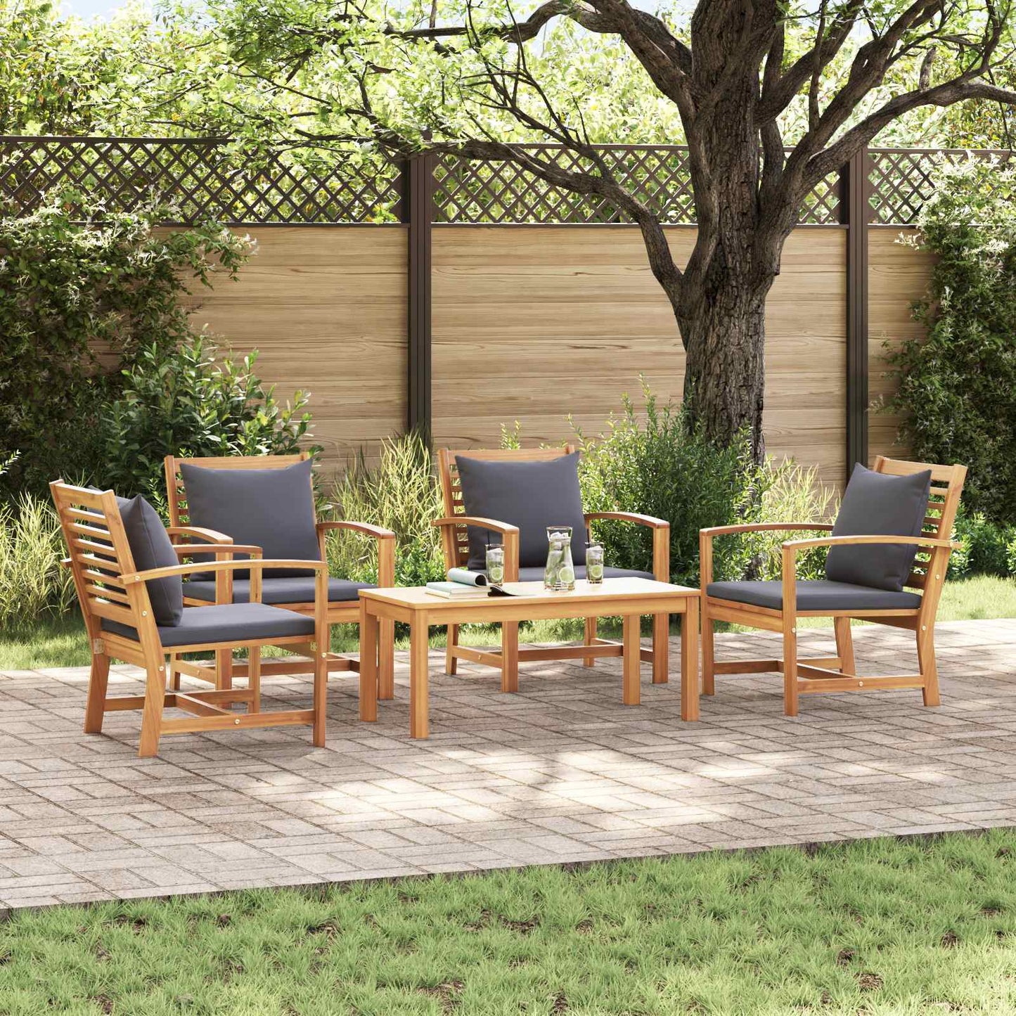 Set Divano da Giardino 5 pcs Naturale Legno di teak solido
