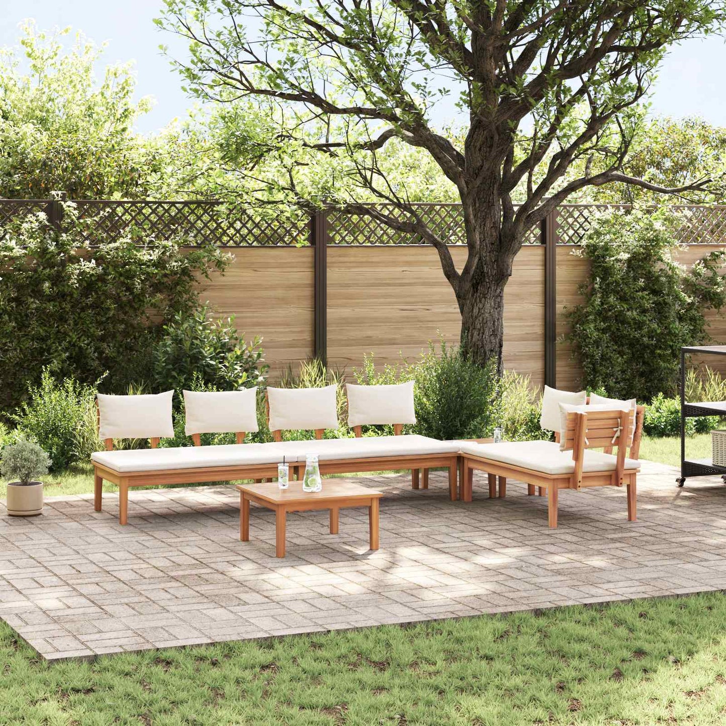 Set Divano da Giardino 5 pcs Marrone e Crema