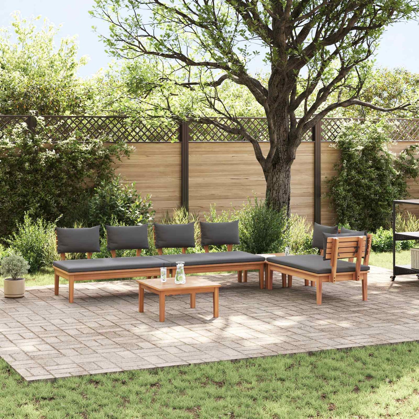 Set Divano da Giardino 5 pcs Marrone e Grigio