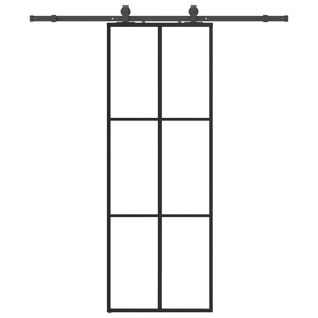 Porta Scorrevole con Ferramenta Nera 76x205 cm in Vetro ESG