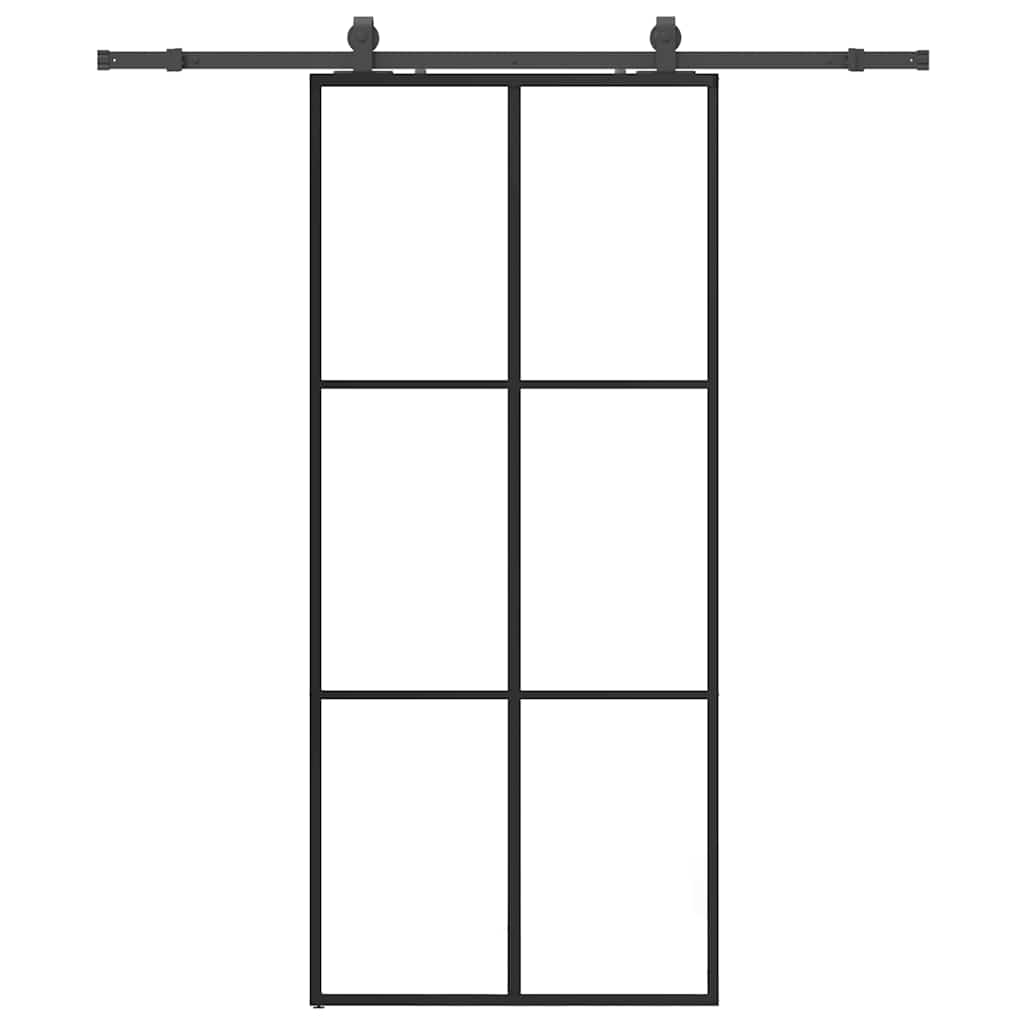 Porta Scorrevole con Ferramenta Nera 90x205 cm in Vetro ESG