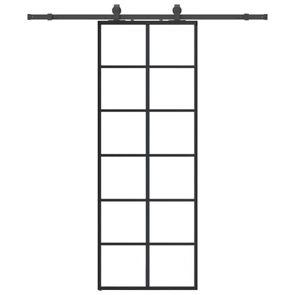 Porta Scorrevole con Ferramenta Nera 76x205 cm in Vetro ESG