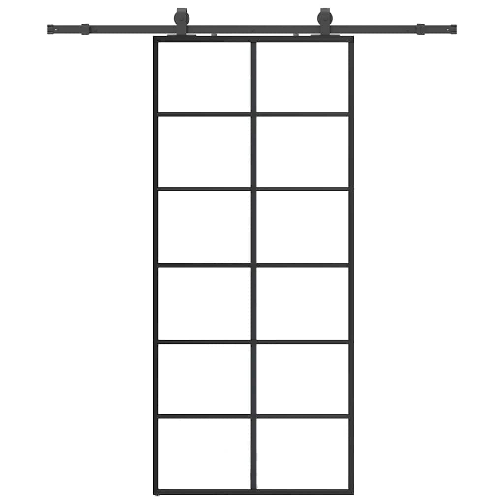 Porta Scorrevole con Ferramenta Nera 90x205 cm in Vetro ESG