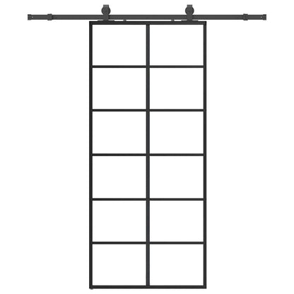 Porta Scorrevole con Ferramenta Nera 90x205 cm in Vetro ESG