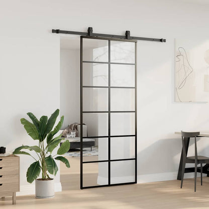 Porta Scorrevole con Ferramenta Nera 90x205 cm in Vetro ESG