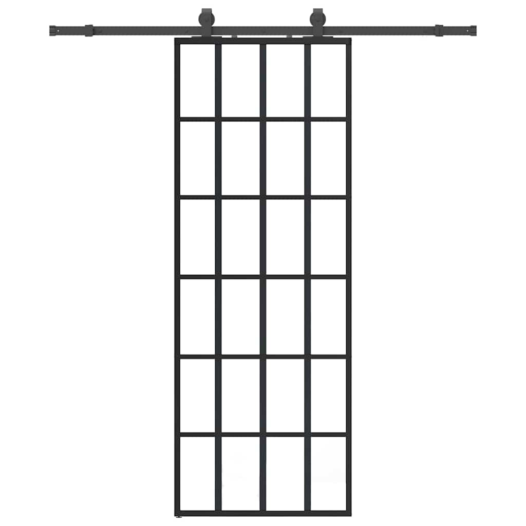 Porta Scorrevole con Ferramenta Nera 76x205 cm in Vetro ESG