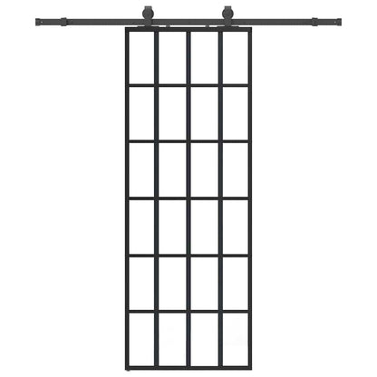 Porta Scorrevole con Ferramenta Nera 76x205 cm in Vetro ESG