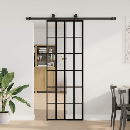 Porta Scorrevole con Ferramenta Nera 76x205 cm in Vetro ESG