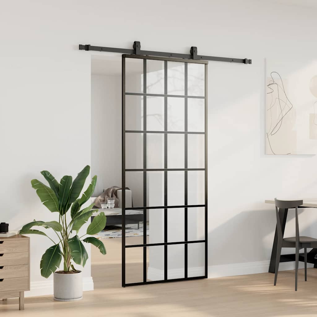 Porta Scorrevole con Ferramenta Nera 90x205 cm in Vetro ESG