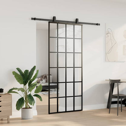 Porta Scorrevole con Ferramenta Nera 90x205 cm in Vetro ESG