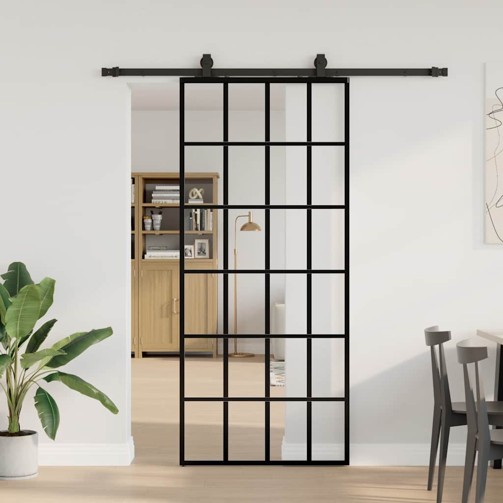 Porta Scorrevole con Ferramenta Nera 90x205 cm in Vetro ESG