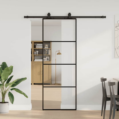 Porta Scorrevole con Ferramenta Nera 76x205 cm in Vetro ESG