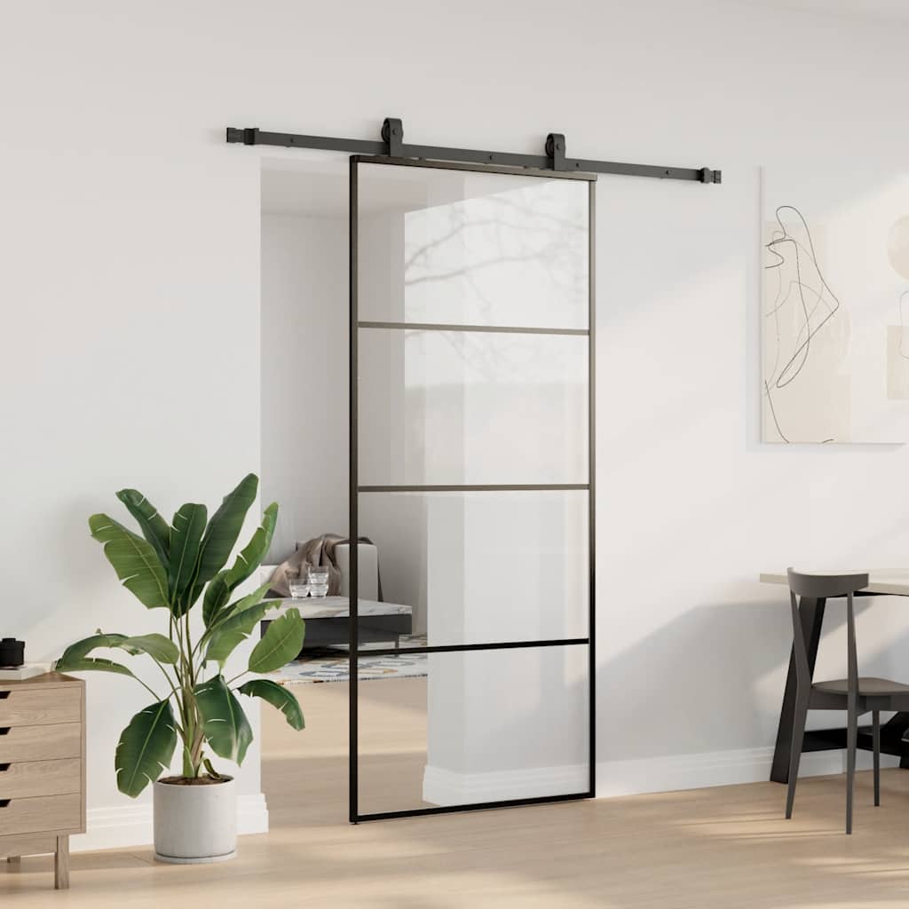 Porta Scorrevole con Ferramenta Nera 90x205 cm in Vetro ESG
