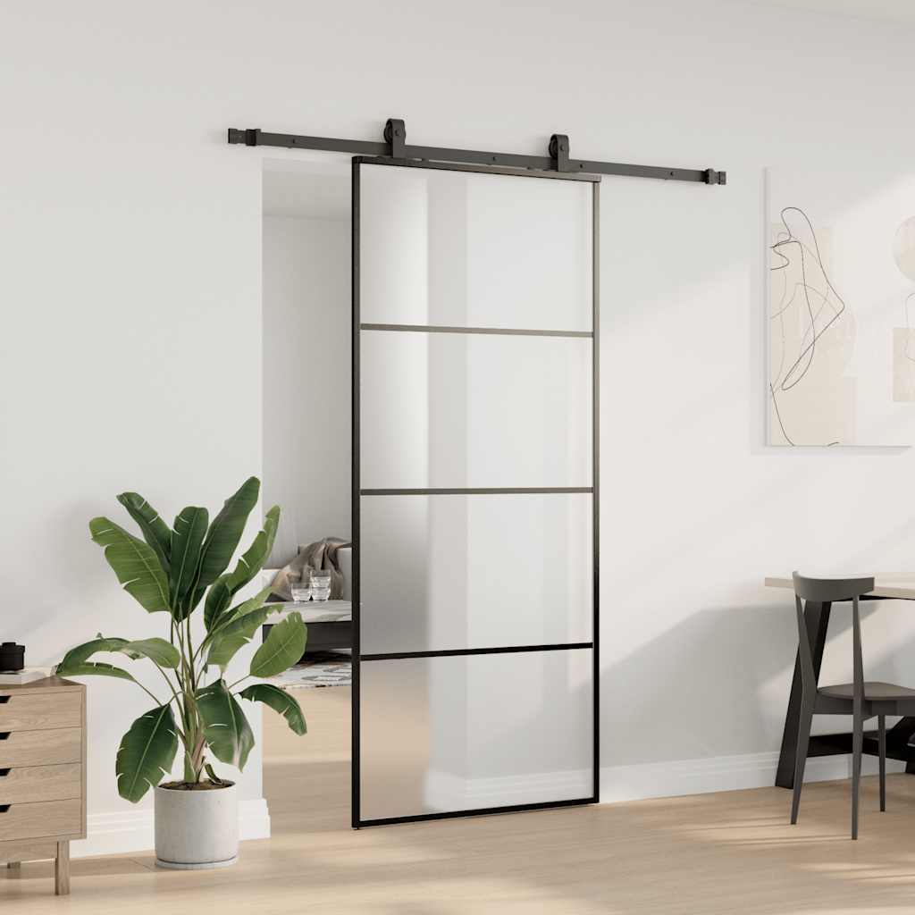 Porta Scorrevole con Ferramenta Nera 90x205 cm in Vetro ESG