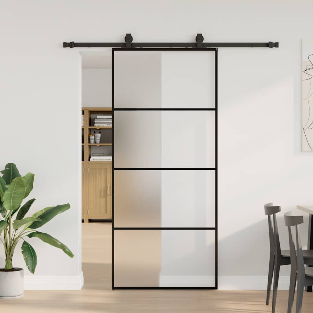 Porta Scorrevole con Ferramenta Nera 90x205 cm in Vetro ESG