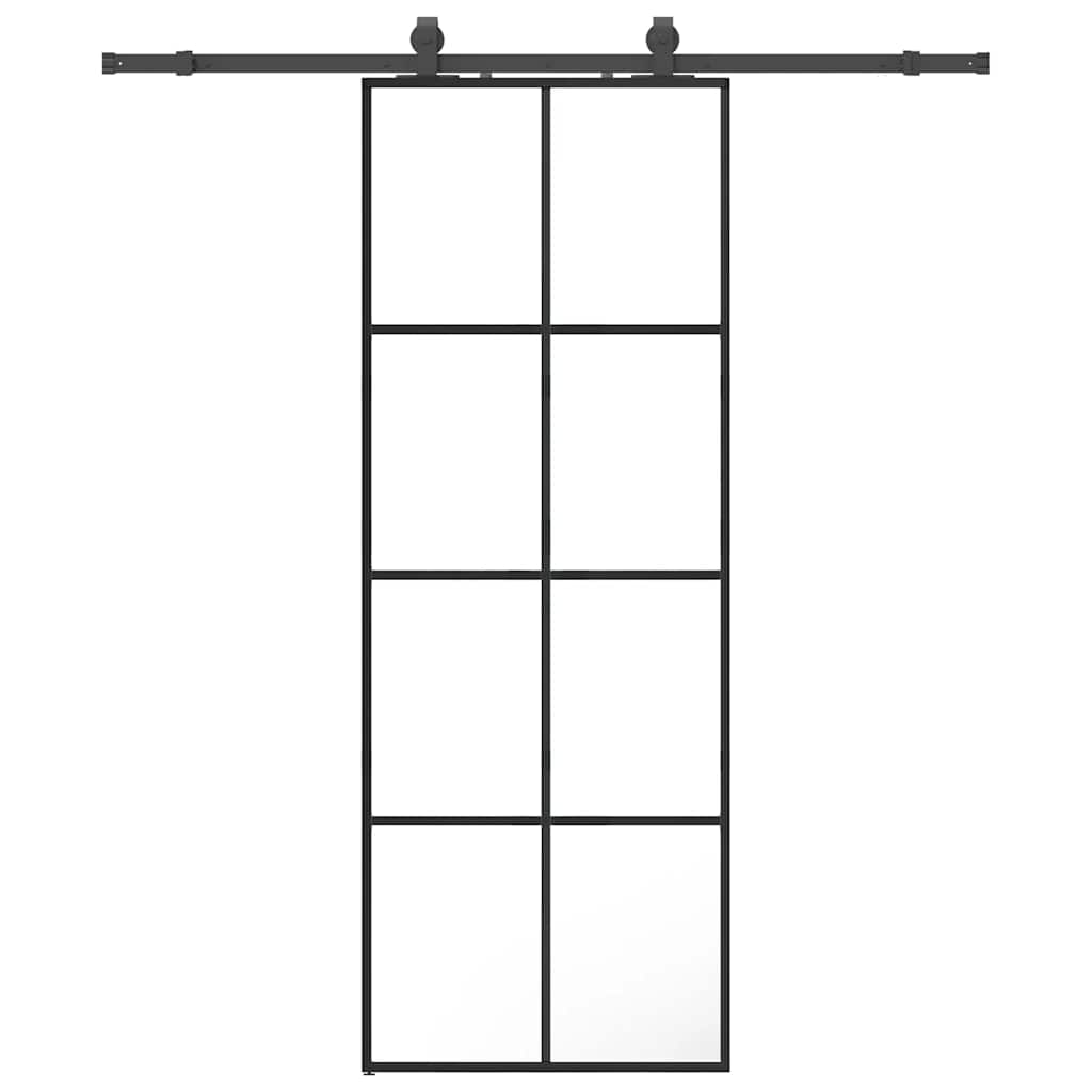 Porta Scorrevole con Ferramenta Nera 76x205 cm in Vetro ESG
