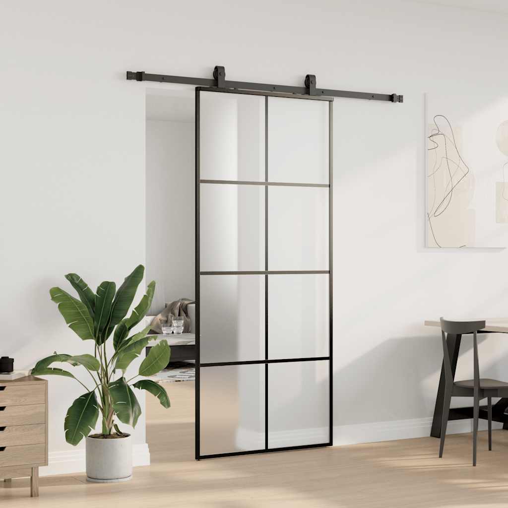 Porta Scorrevole con Ferramenta Nera 90x205 cm in Vetro ESG