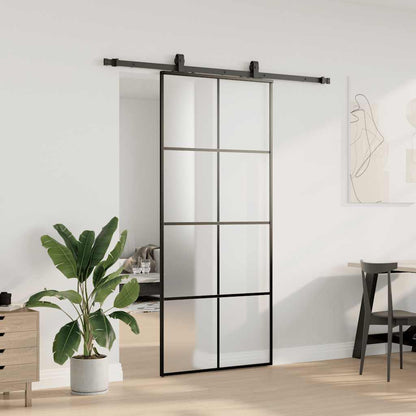 Porta Scorrevole con Ferramenta Nera 90x205 cm in Vetro ESG