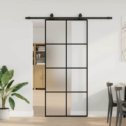 Porta Scorrevole con Ferramenta Nera 90x205 cm in Vetro ESG
