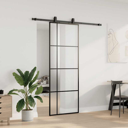 Porta Scorrevole con Ferramenta Nera 76x205 cm in Vetro ESG