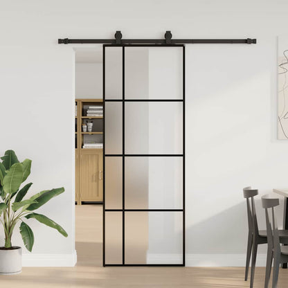 Porta Scorrevole con Ferramenta Nera 76x205 cm in Vetro ESG