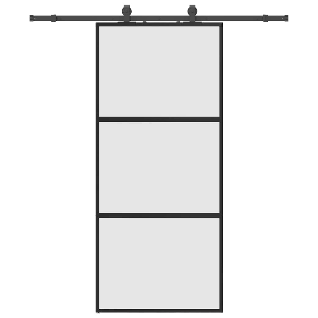 Porta Scorrevole Set Ferramenta Nera 90x205 cm Vetro Temperato