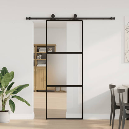 Porta Scorrevole Set Ferramenta Nera 76x205 cm Vetro Temperato