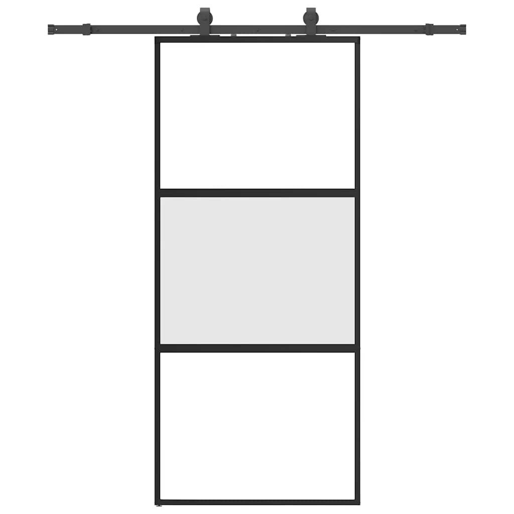 Porta Scorrevole Set Ferramenta Nera 90x205 cm Vetro Temperato