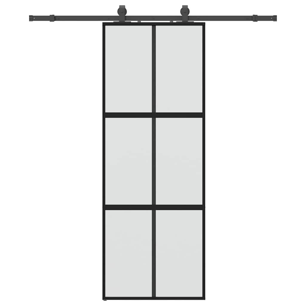 Porta Scorrevole Set Ferramenta Nera 76x205 cm Vetro Temperato