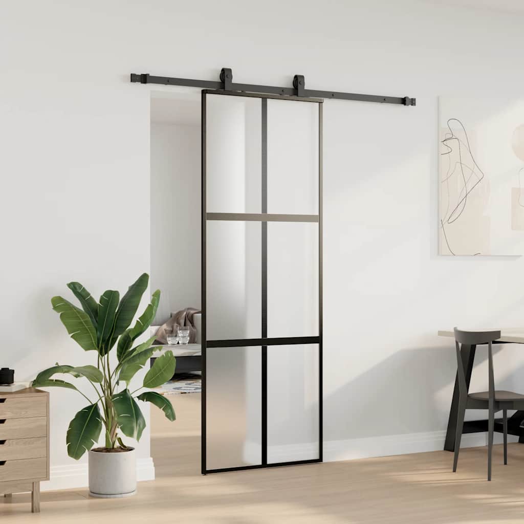 Porta Scorrevole Set Ferramenta Nera 76x205 cm Vetro Temperato