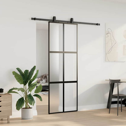 Porta Scorrevole Set Ferramenta Nera 76x205 cm Vetro Temperato