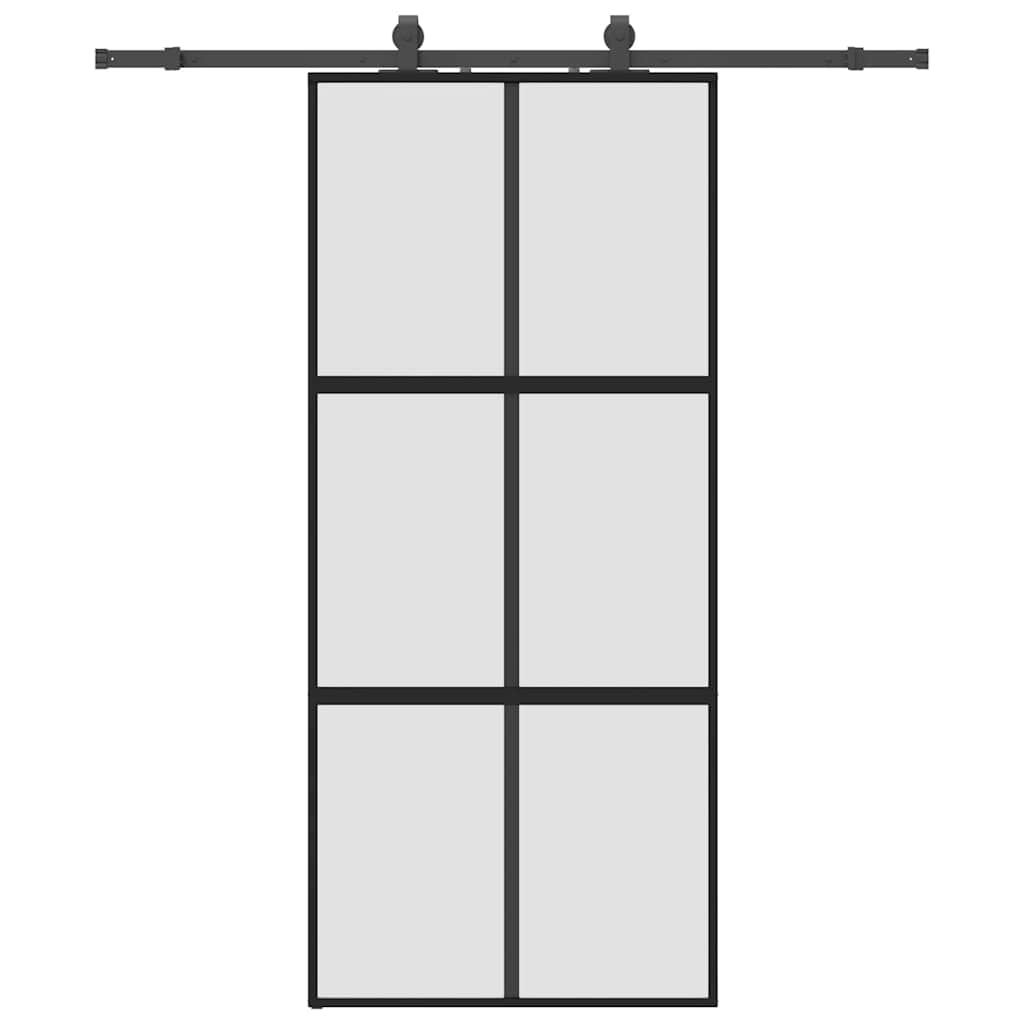Porta Scorrevole Set Ferramenta Nera 90x205 cm Vetro Temperato