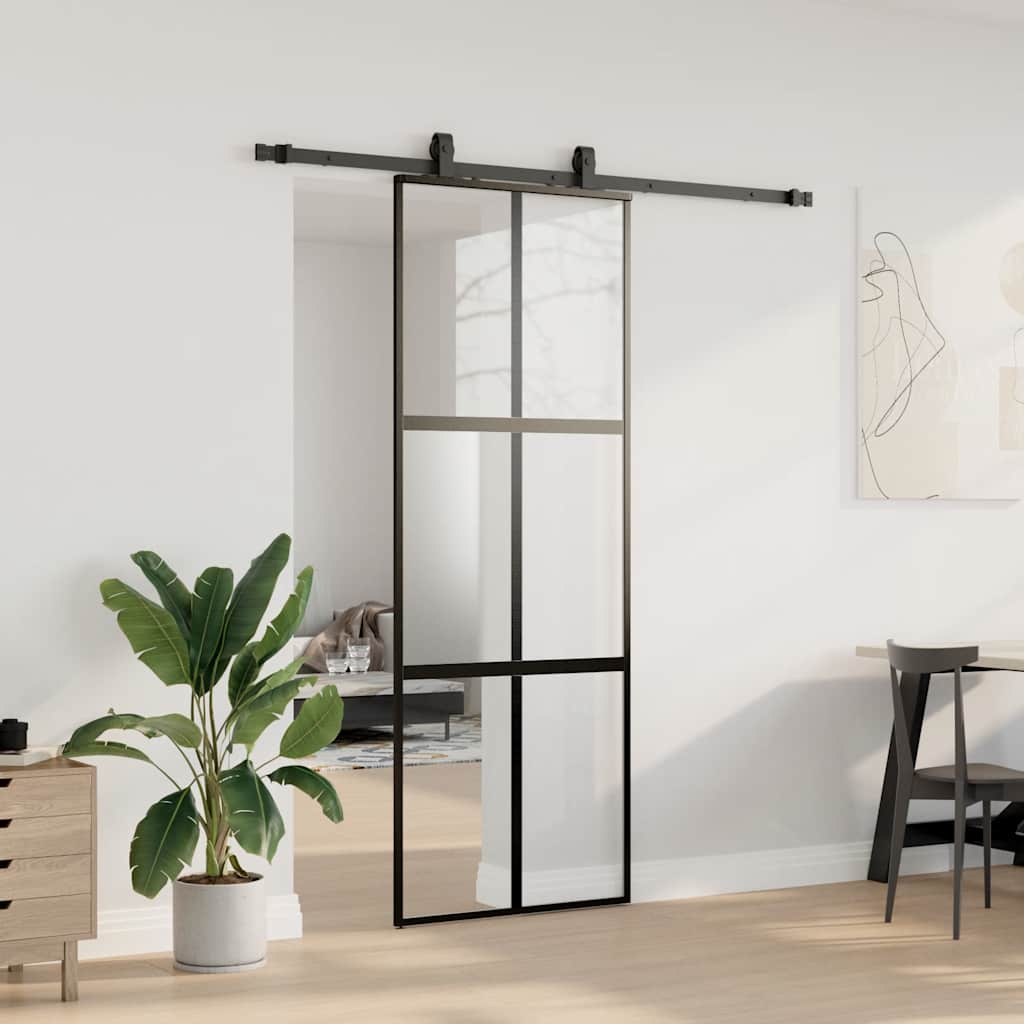 Porta Scorrevole Set Ferramenta Nera 76x205 cm Vetro Temperato