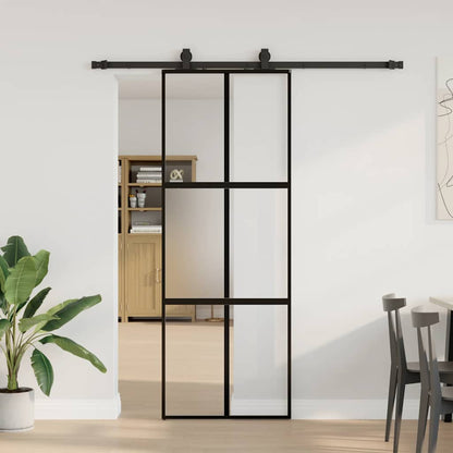 Porta Scorrevole Set Ferramenta Nera 76x205 cm Vetro Temperato