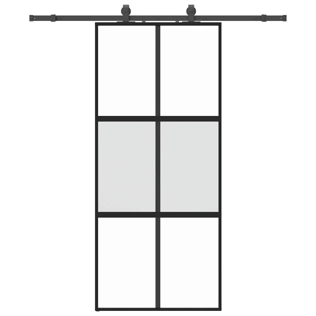 Porta Scorrevole Set Ferramenta Nera 90x205 cm Vetro Temperato