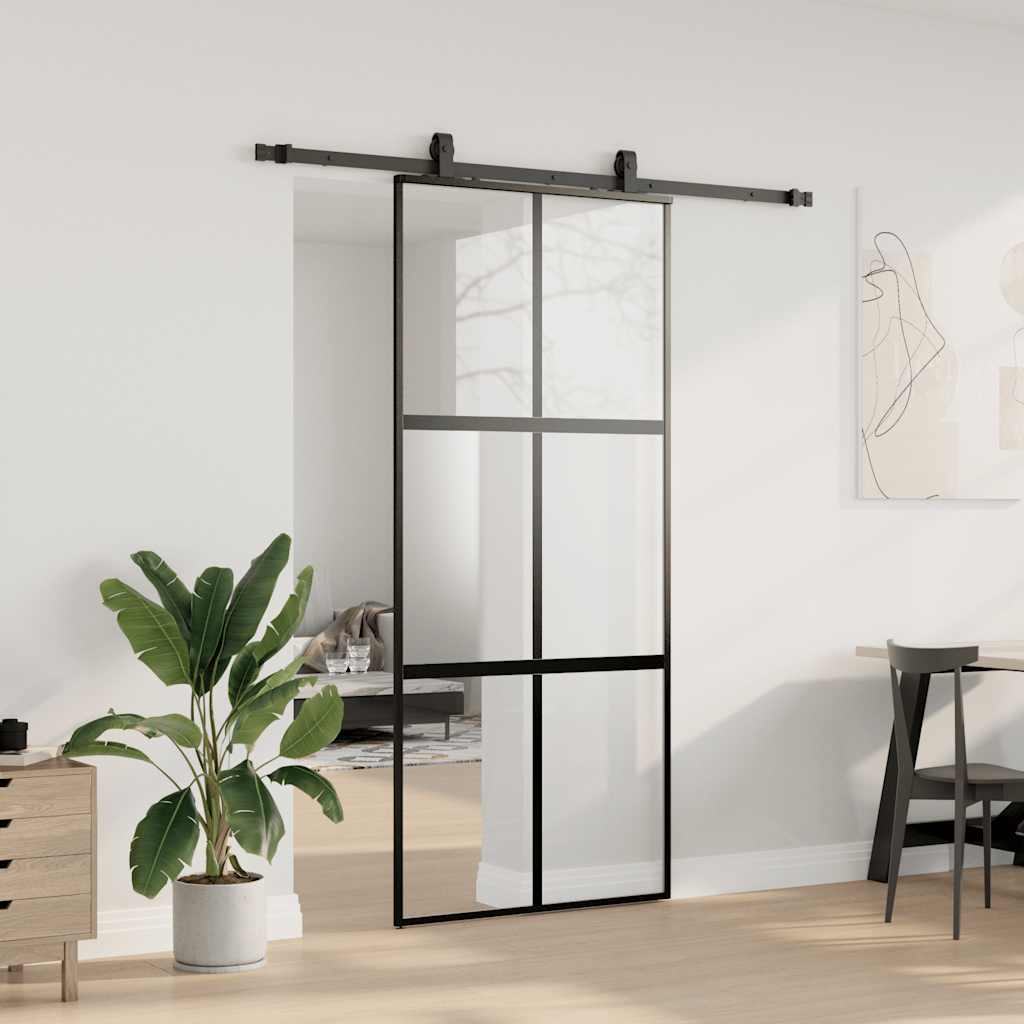 Porta Scorrevole Set Ferramenta Nera 90x205 cm Vetro Temperato