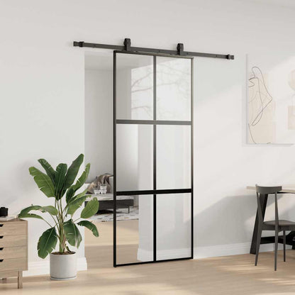 Porta Scorrevole Set Ferramenta Nera 90x205 cm Vetro Temperato