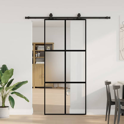 Porta Scorrevole Set Ferramenta Nera 90x205 cm Vetro Temperato