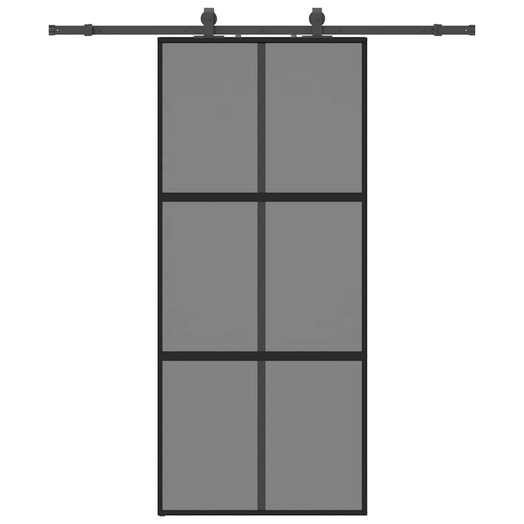 Porta Scorrevole Set Ferramenta Nera 90x205 cm Vetro Temperato