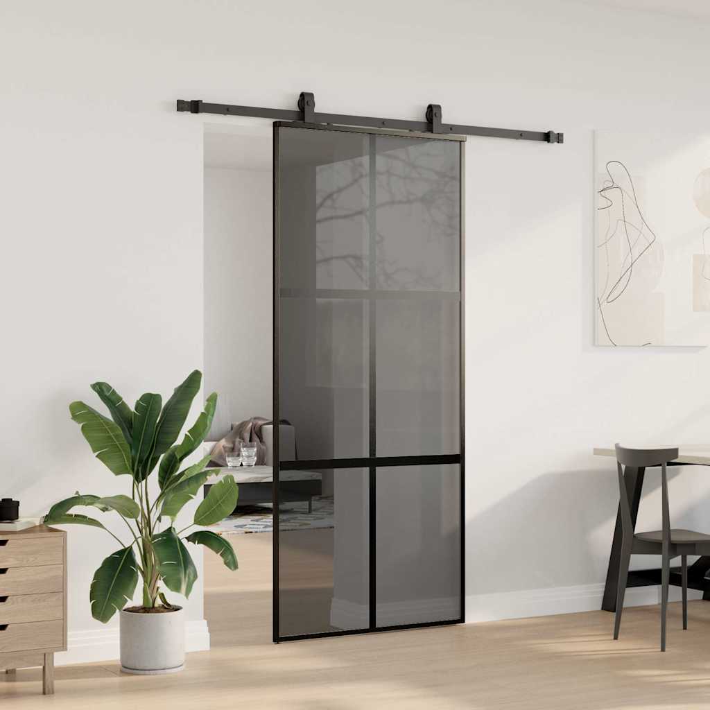 Porta Scorrevole Set Ferramenta Nera 90x205 cm Vetro Temperato