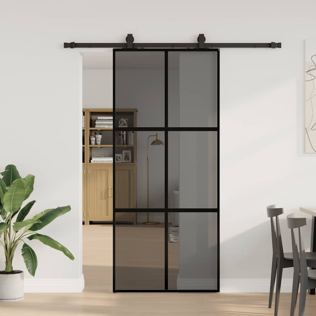 Porta Scorrevole Set Ferramenta Nera 90x205 cm Vetro Temperato