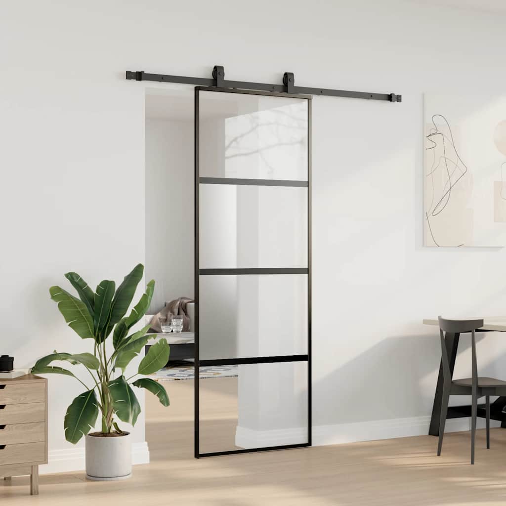 Porta Scorrevole Set Ferramenta Nera 76x205 cm Vetro Temperato