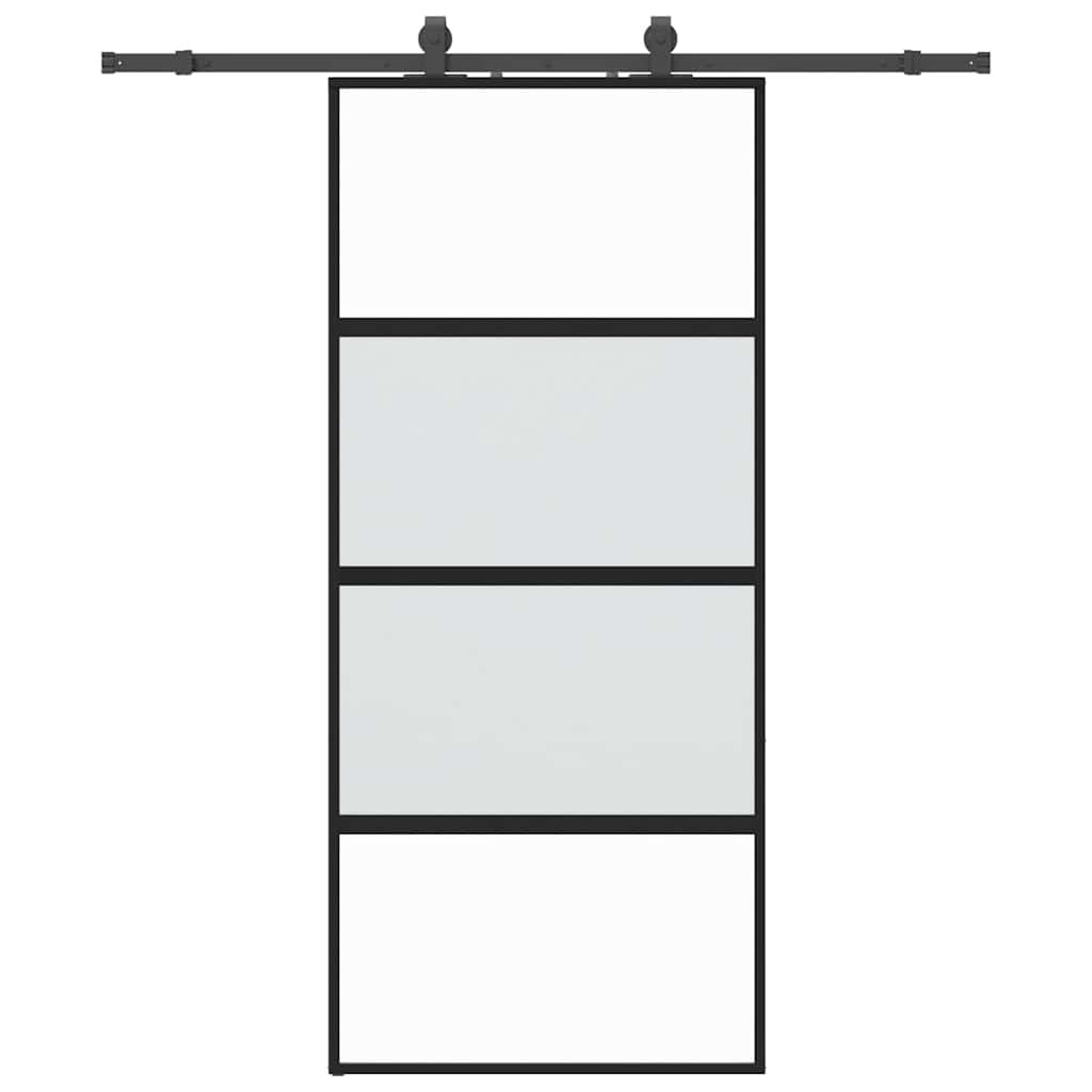 Porta Scorrevole Set Ferramenta Nera 90x205 cm Vetro Temperato