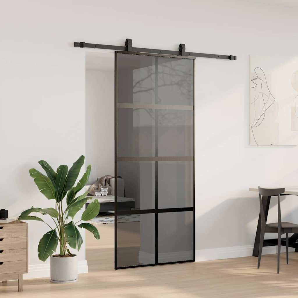 Porta Scorrevole Set Ferramenta Nera 90x205 cm Vetro Temperato