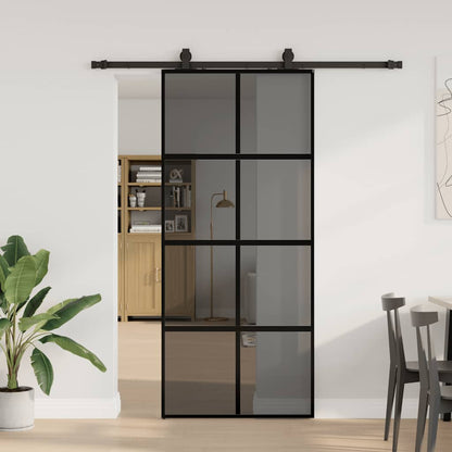 Porta Scorrevole Set Ferramenta Nera 90x205 cm Vetro Temperato