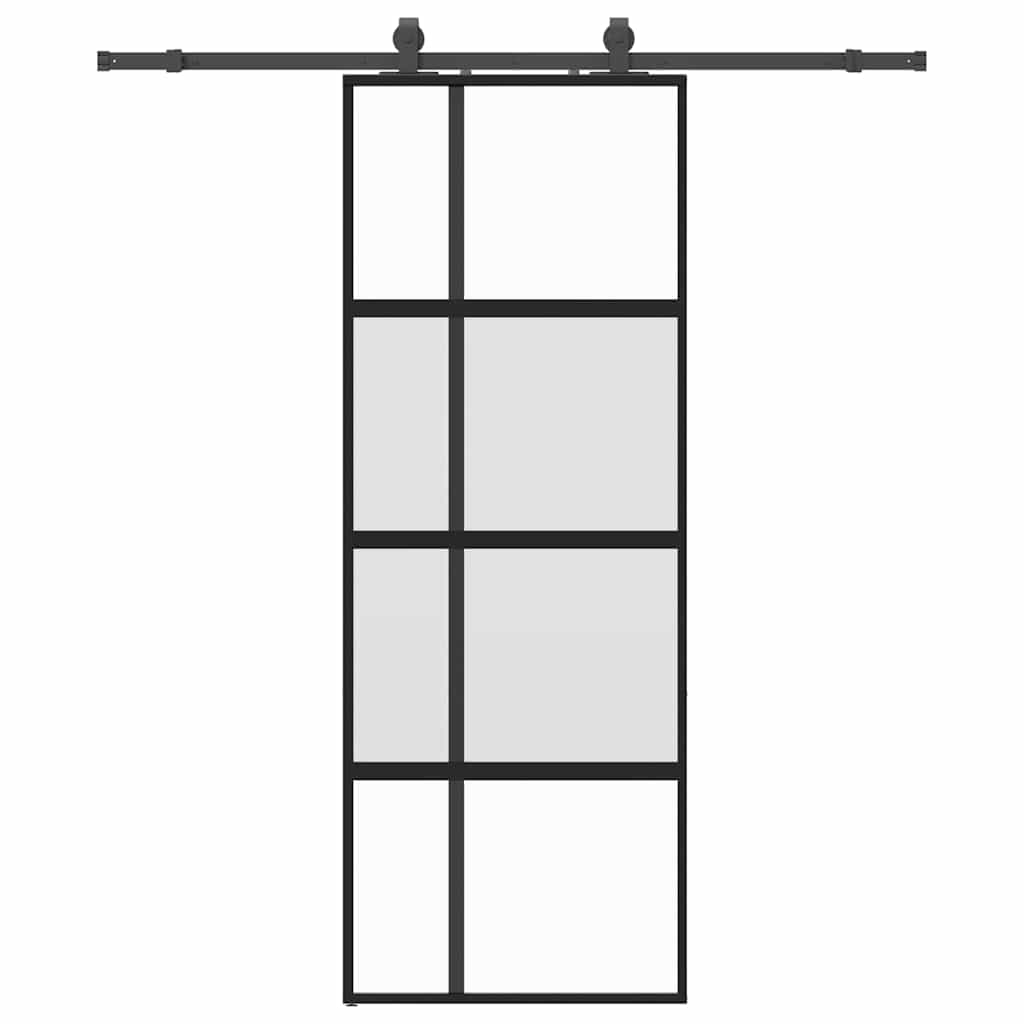 Porta Scorrevole Set Ferramenta Nera 76x205 cm Vetro Temperato