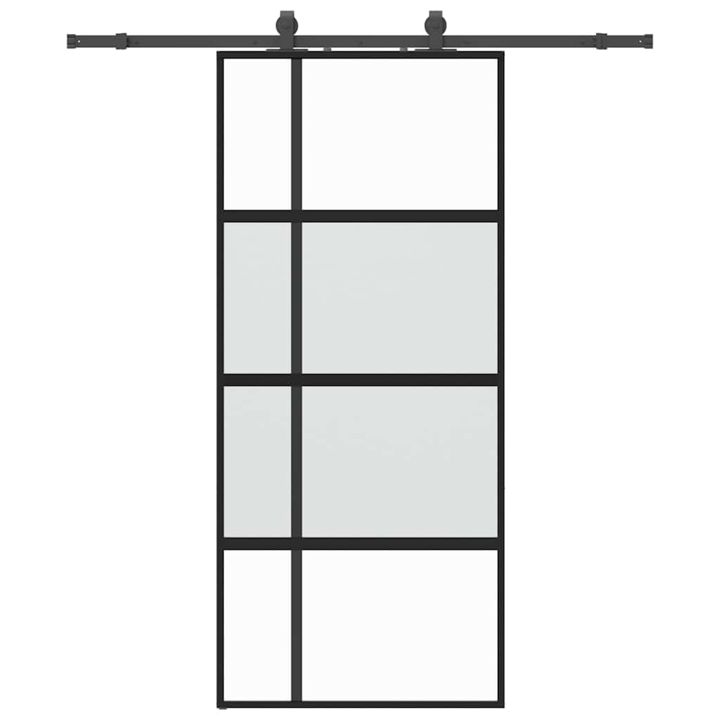 Porta Scorrevole Set Ferramenta Nera 90x205 cm Vetro Temperato