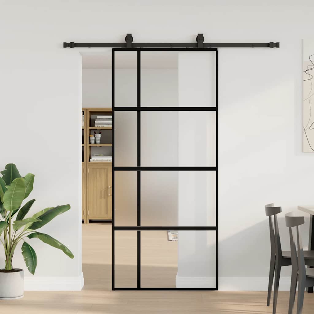 Porta Scorrevole Set Ferramenta Nera 90x205 cm Vetro Temperato